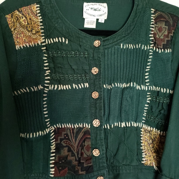 Patchwork Green Cropped Buttoned Jacket - Picture 8 of 8